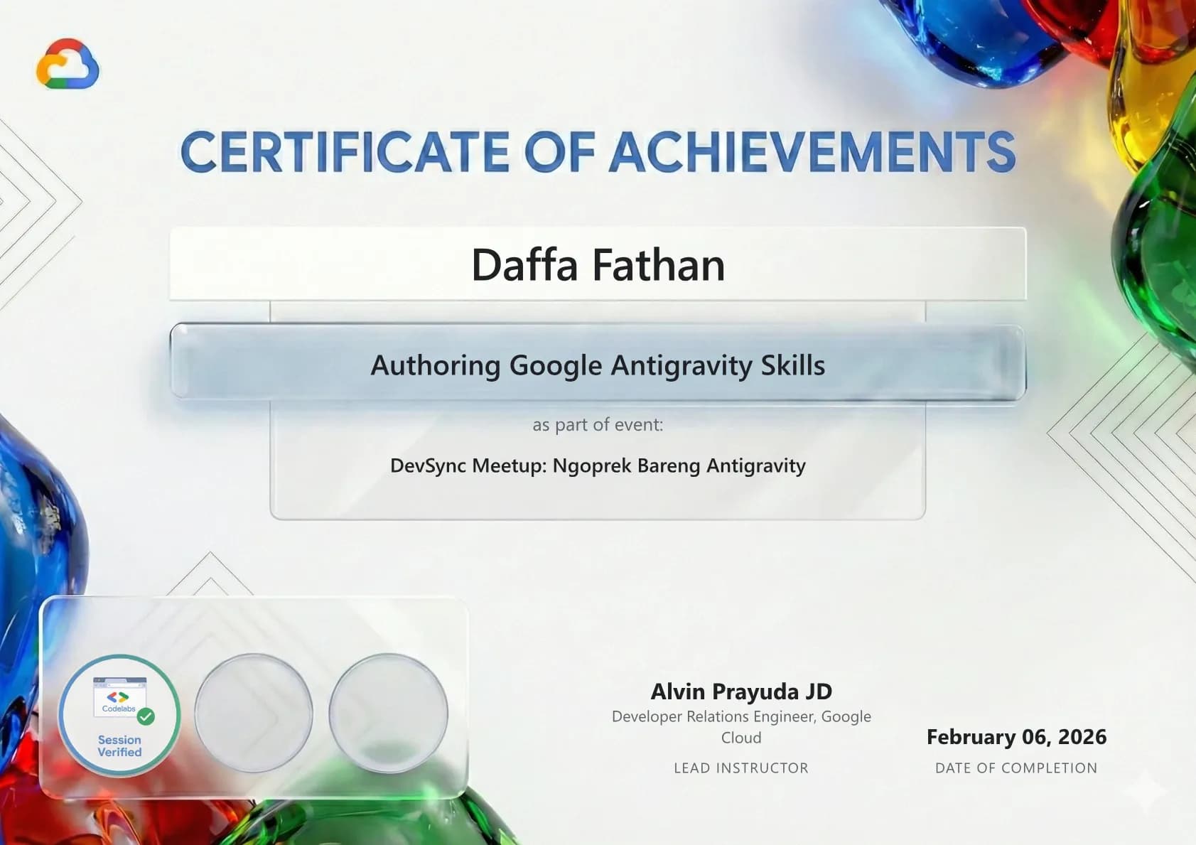 Certificate for Authoring Google Antigravity Skills