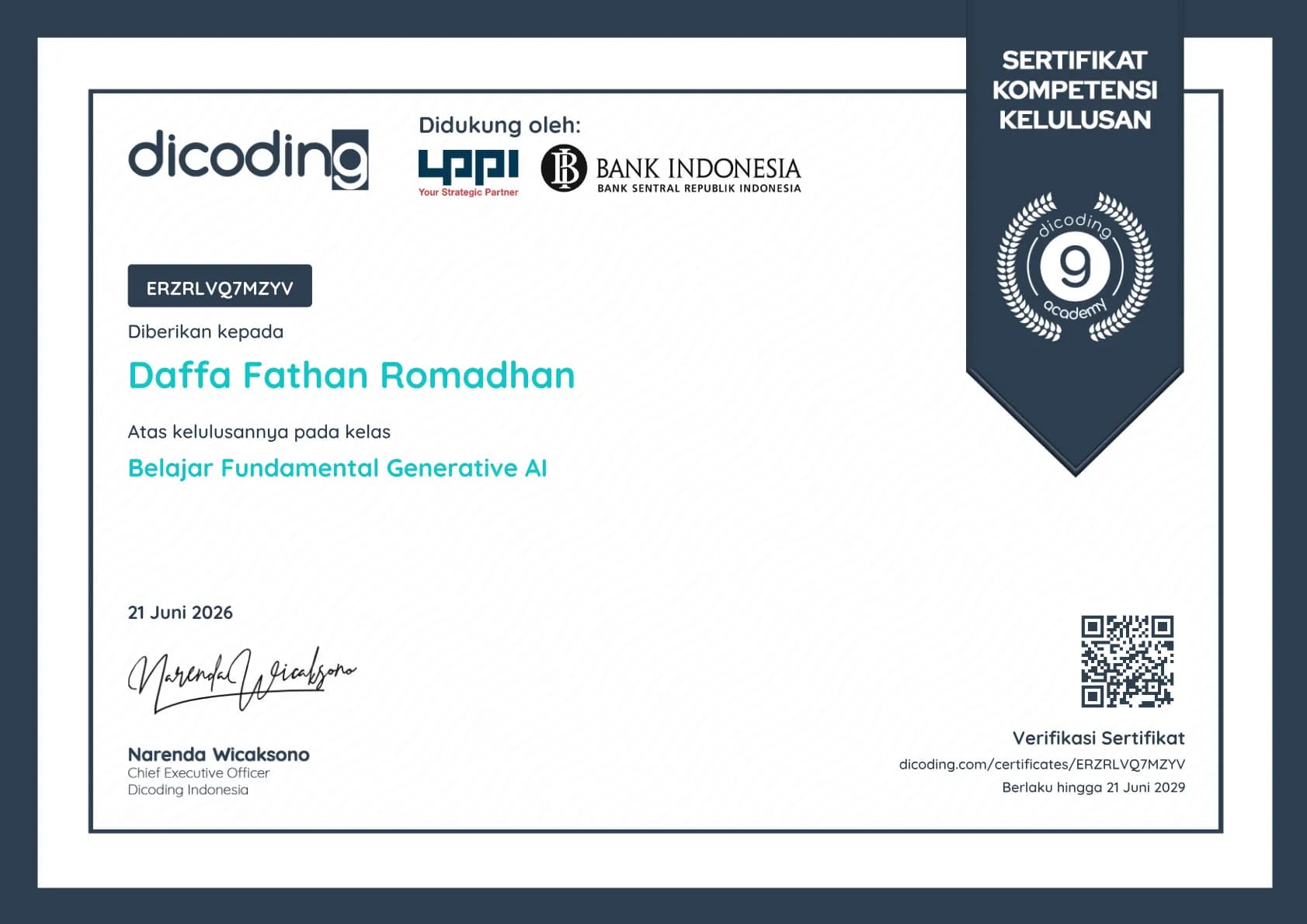 Certificate for Learning Fundamental Generative AI