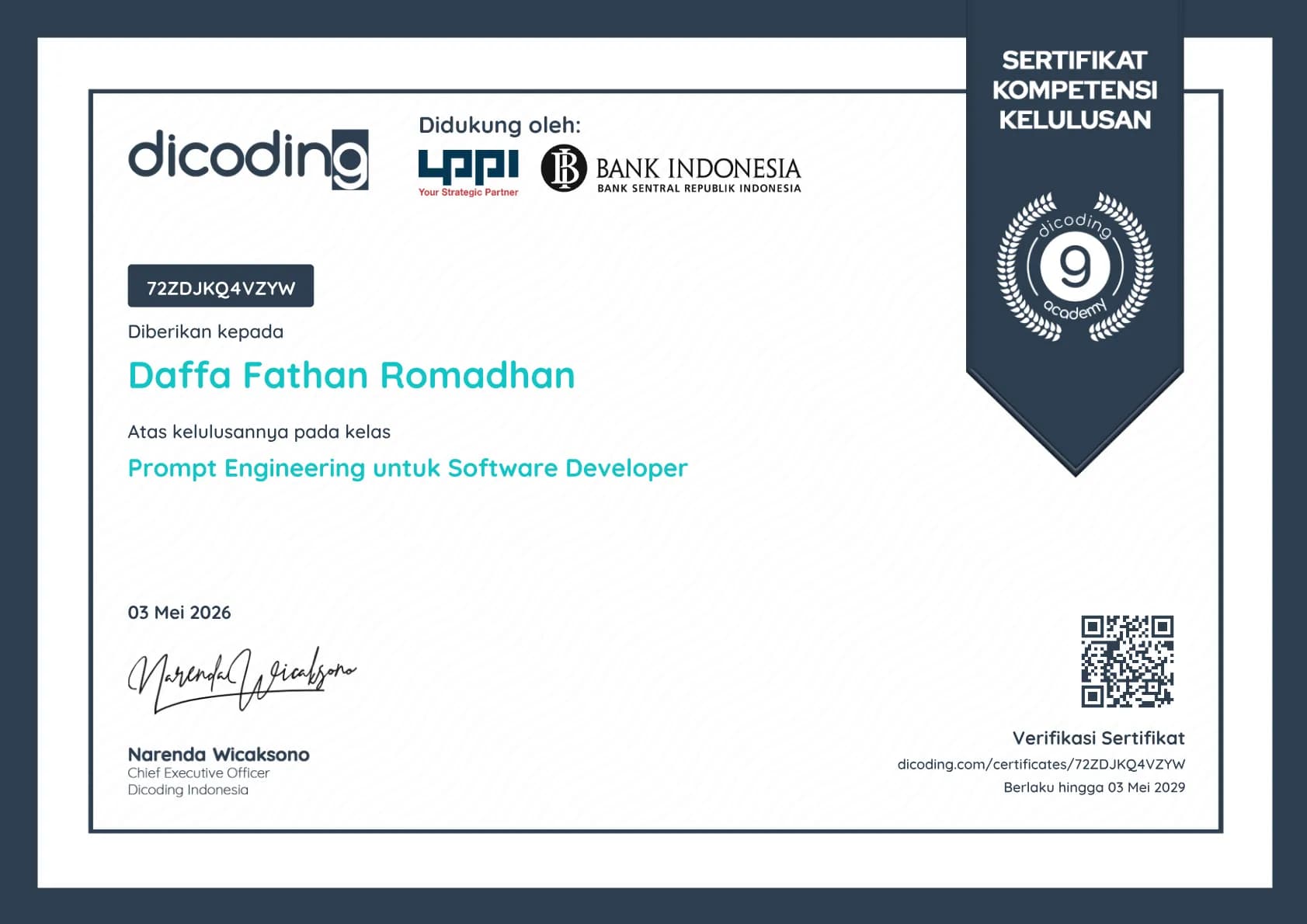 Certificate for Prompt Engineering for Software Developers
