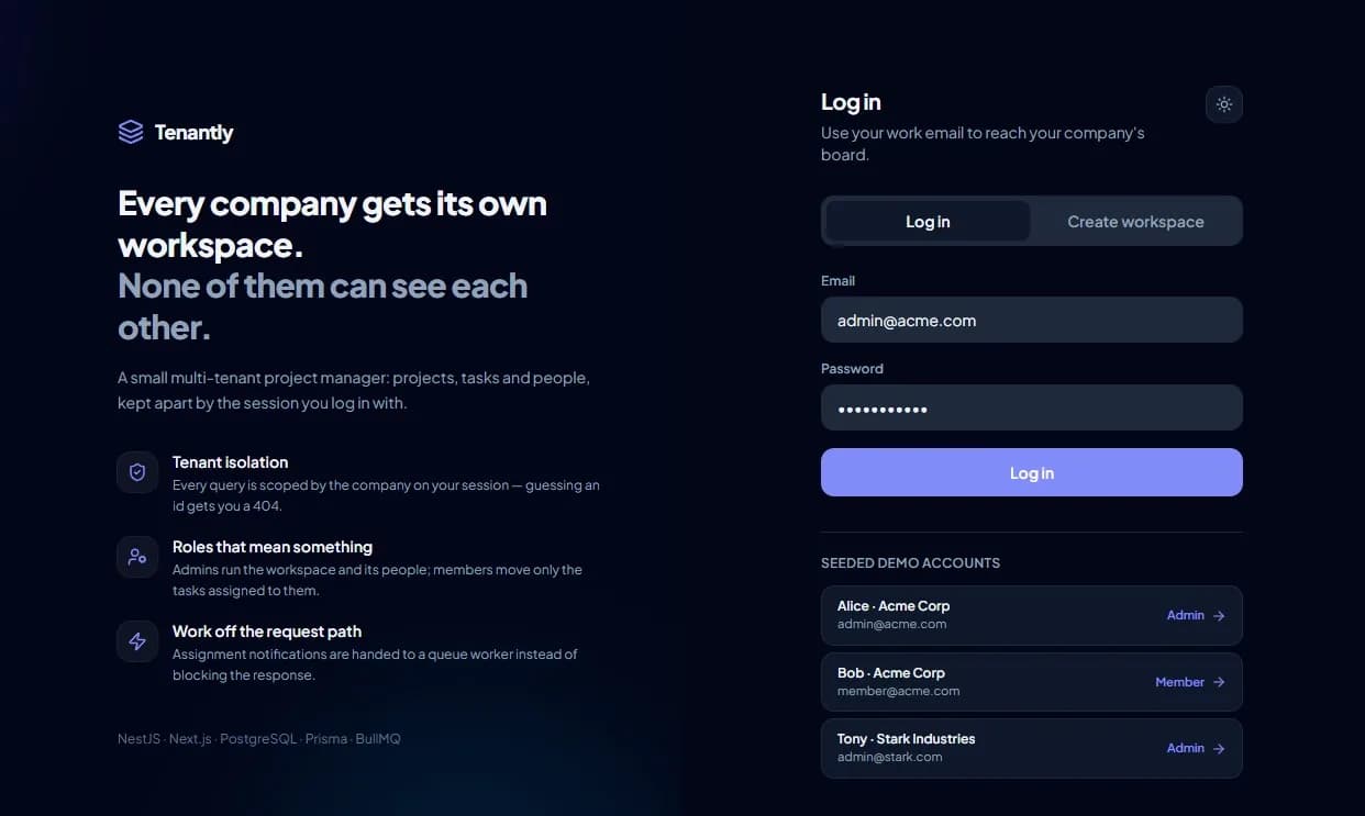 Screenshot of Tenantly - Multi-Tenant Project Management