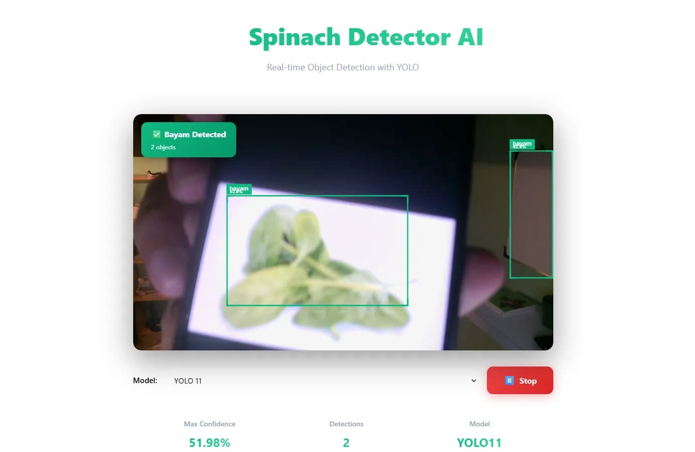 Screenshot of Spinach Detector