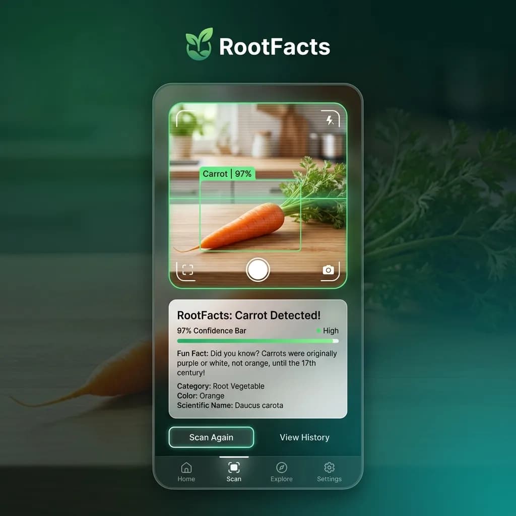 Screenshot of RootFacts - AI Vegetable Detector
